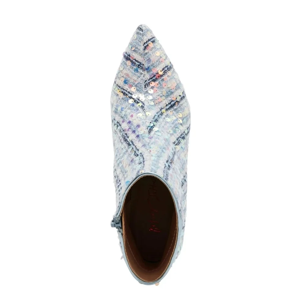 New Betsey Johnson Stylish Blue Multi Sequin Ankle Boots - Picture 5 of 8